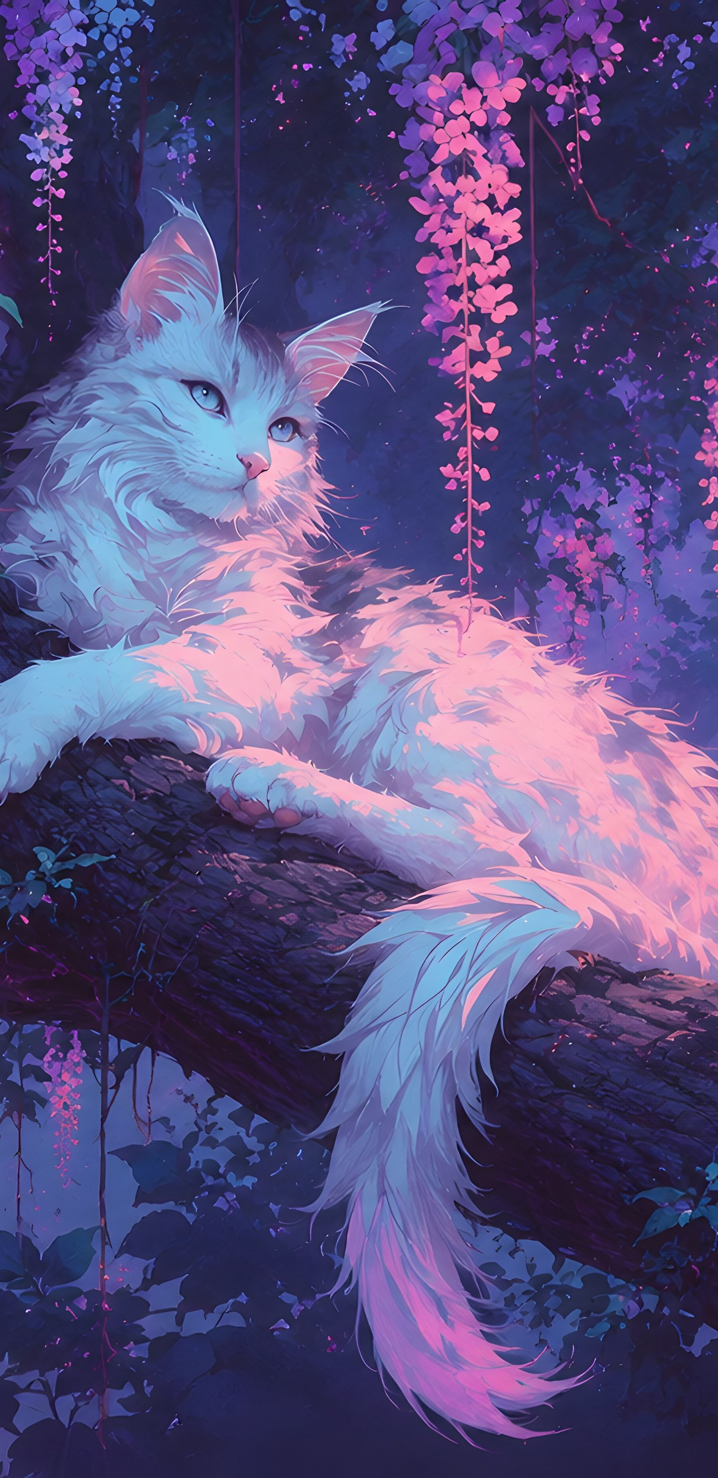 Maine Coon on a Branch at Twilight - Wallpapers for Samsung Galaxy S8/S8+/Note 8/S9/S9+/Note 9 in 1440x2960 resolution