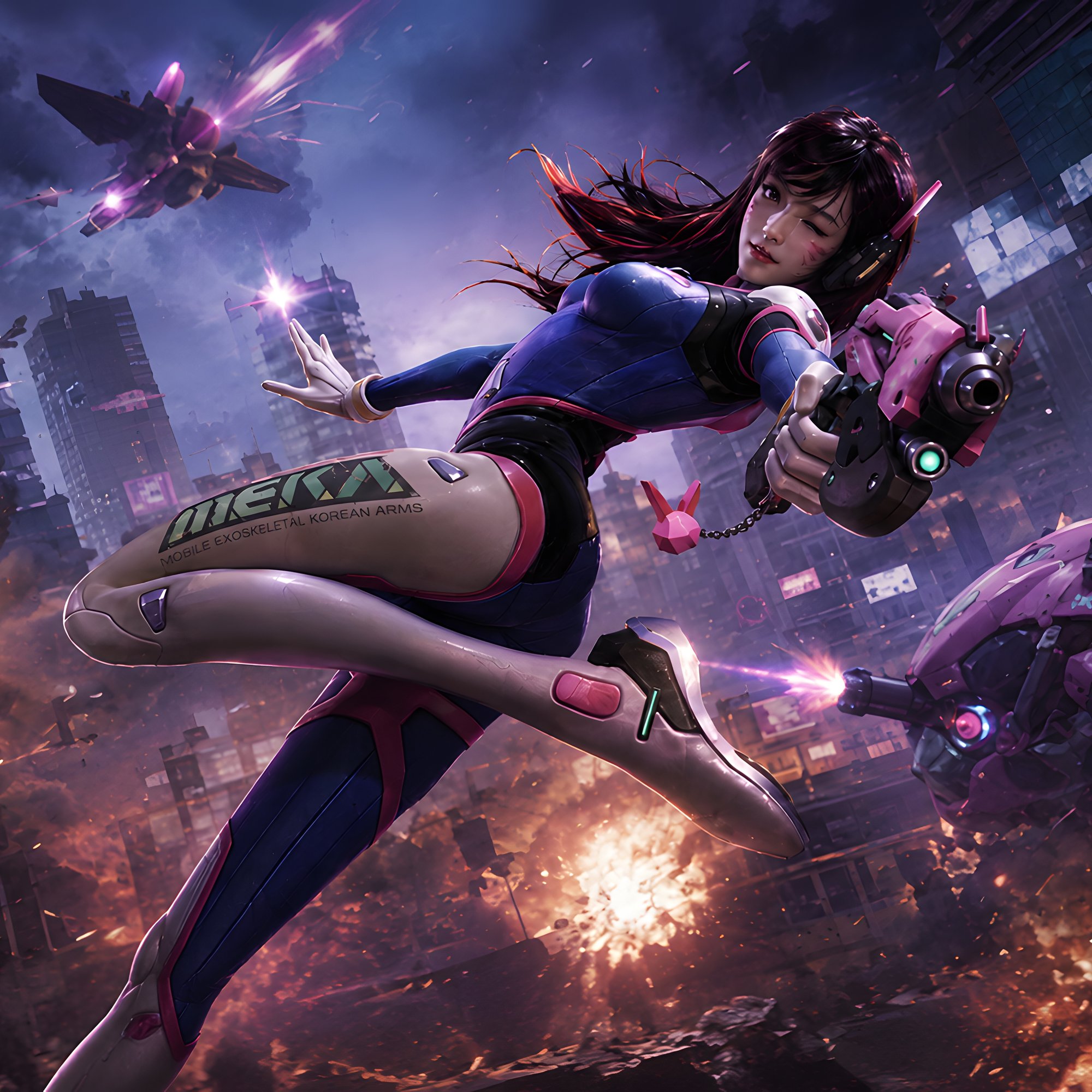 D.Va из Overwatch и боевым роботом в бою - Обои для Samsung/Xiaomi в разрешении 2000x2000
