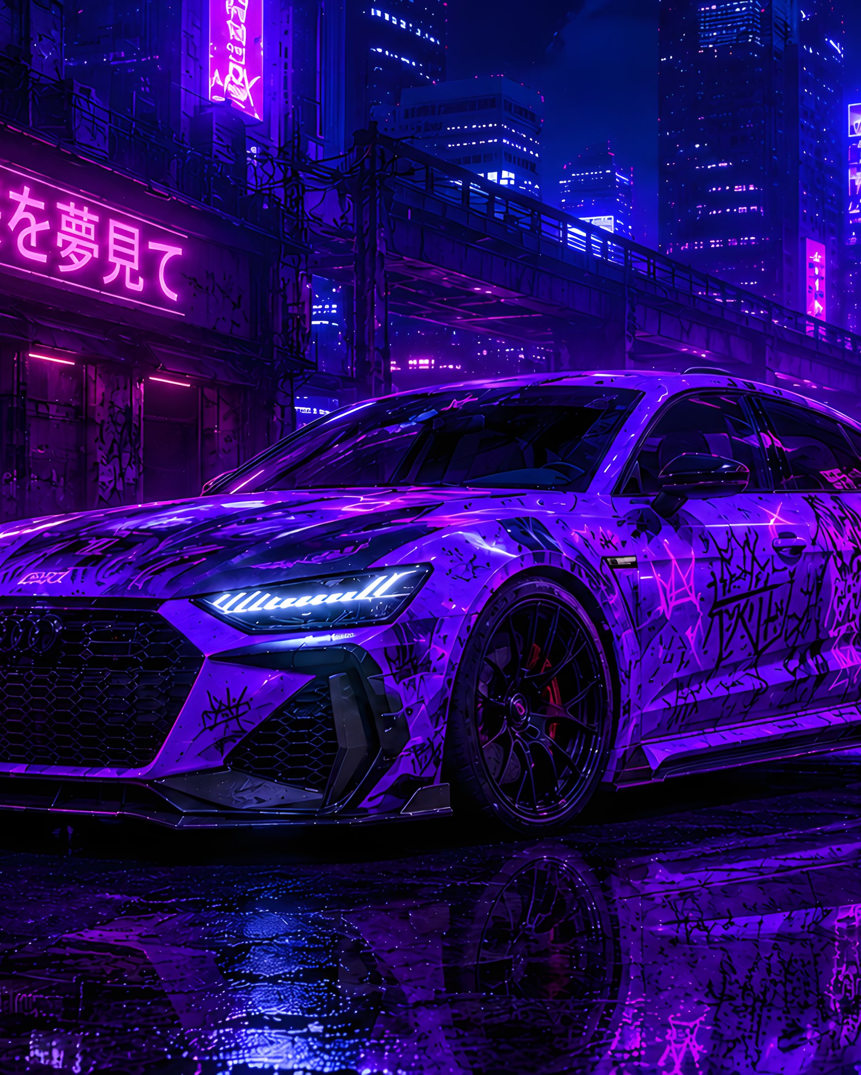 Audi RS 7 in a Neon Tokyo Night - Wallpapers for Samsung Galaxy Z Fold 2/3 in 1768x2208 resolution