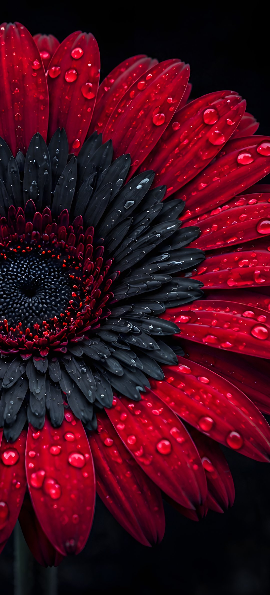 Red and Black Gerbera with Dew - Wallpapers for Honor/Huawei in 1080x2376 resolution