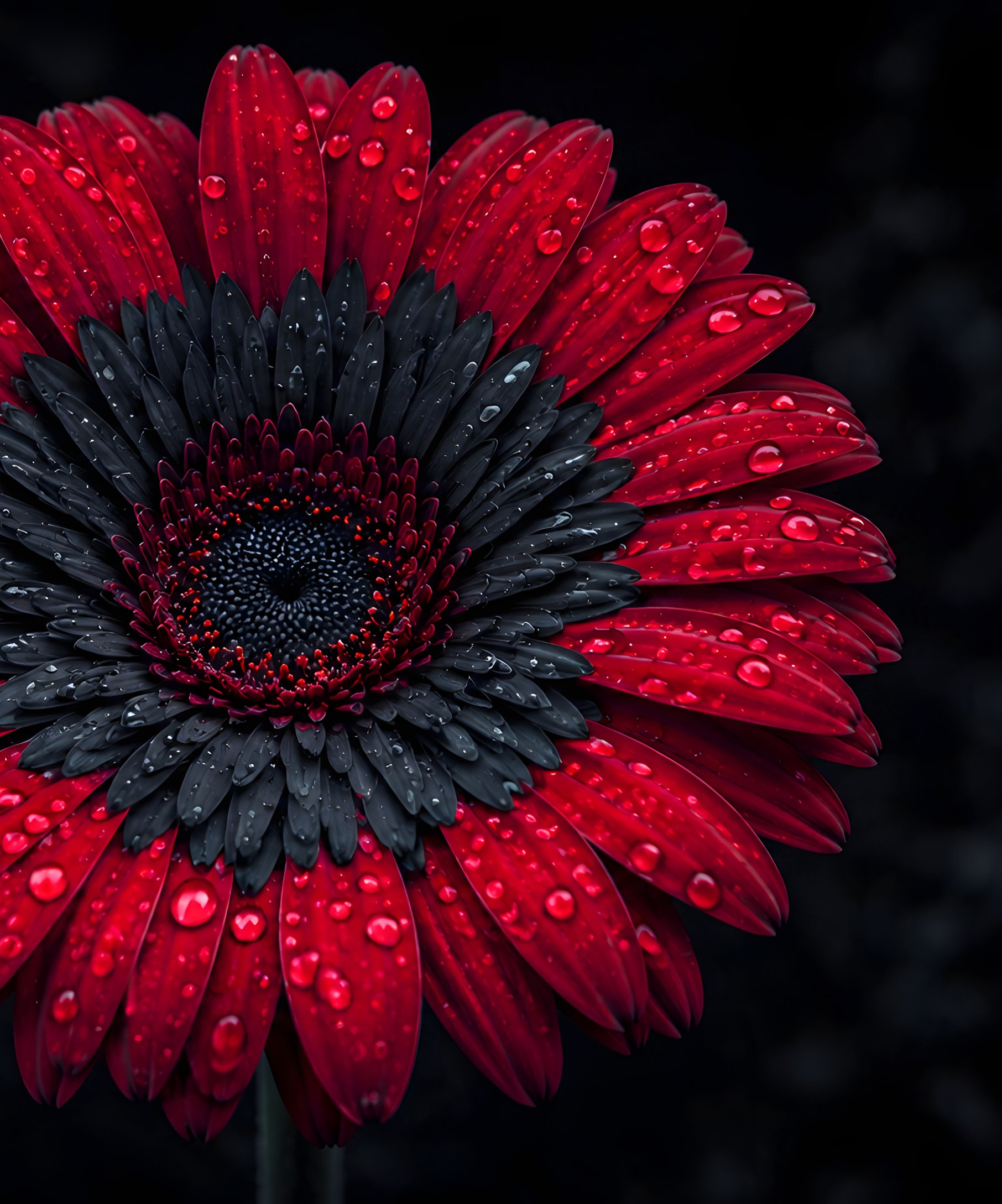 Red and Black Gerbera with Dew - Wallpapers for Samsung Galaxy Z Fold4/Z Fold5/Z Fold6 in 1812x2176 resolution