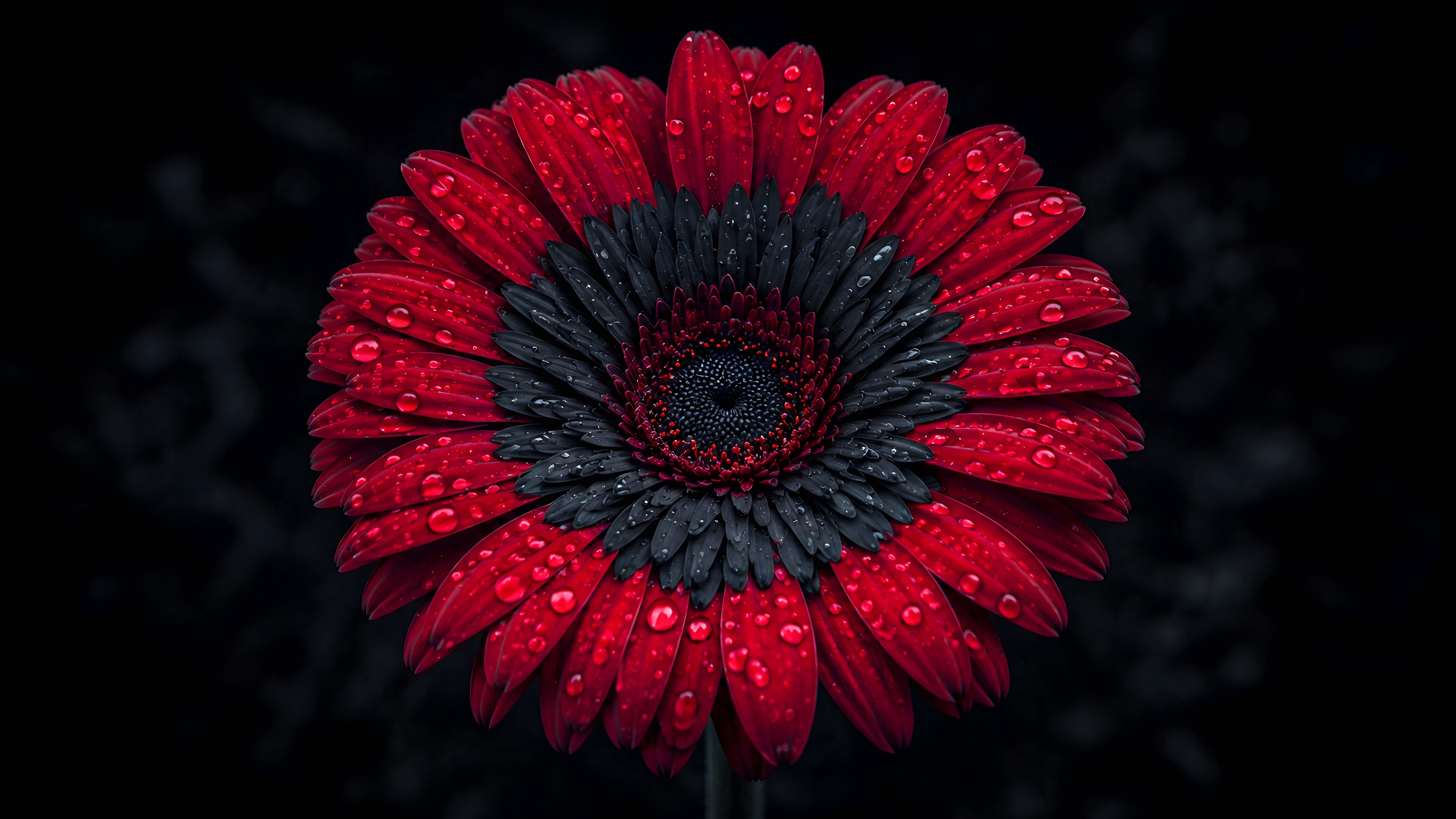 Red and Black Gerbera with Dew - 8K wallpapers in 7680x4320 resolution