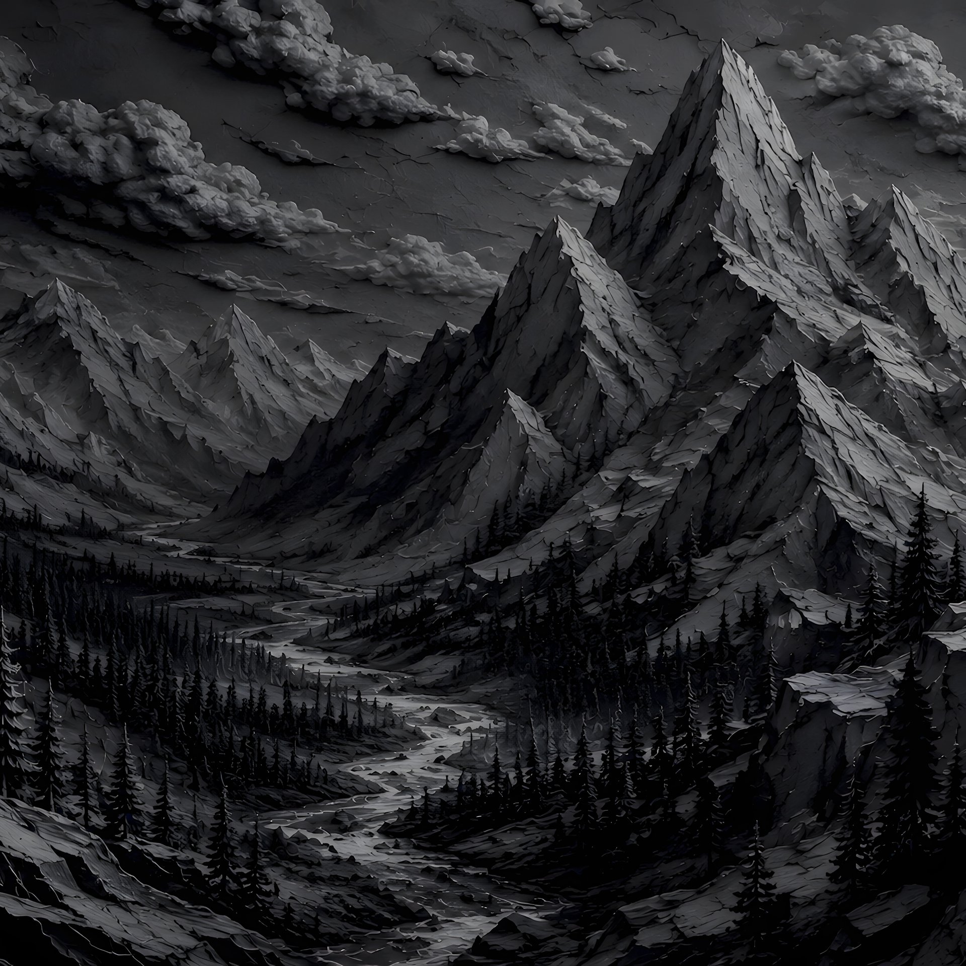 Black and White Mountain Valley - Wallpapers for Samsung Galaxy Tab in 1920x1920 resolution