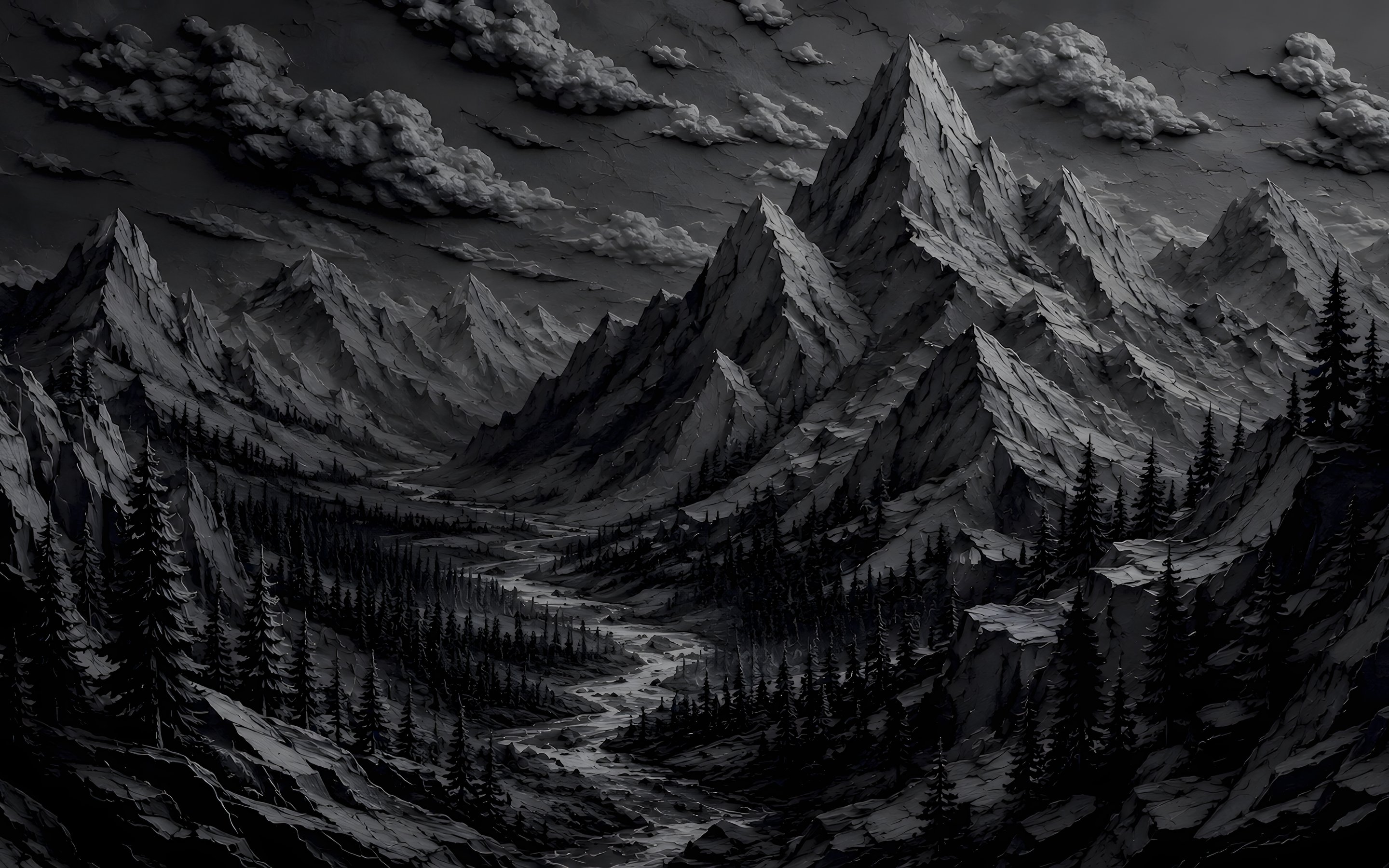 Black and White Mountain Valley - Wallpapers for Apple MacBook 15″ in 2880x1800 resolution