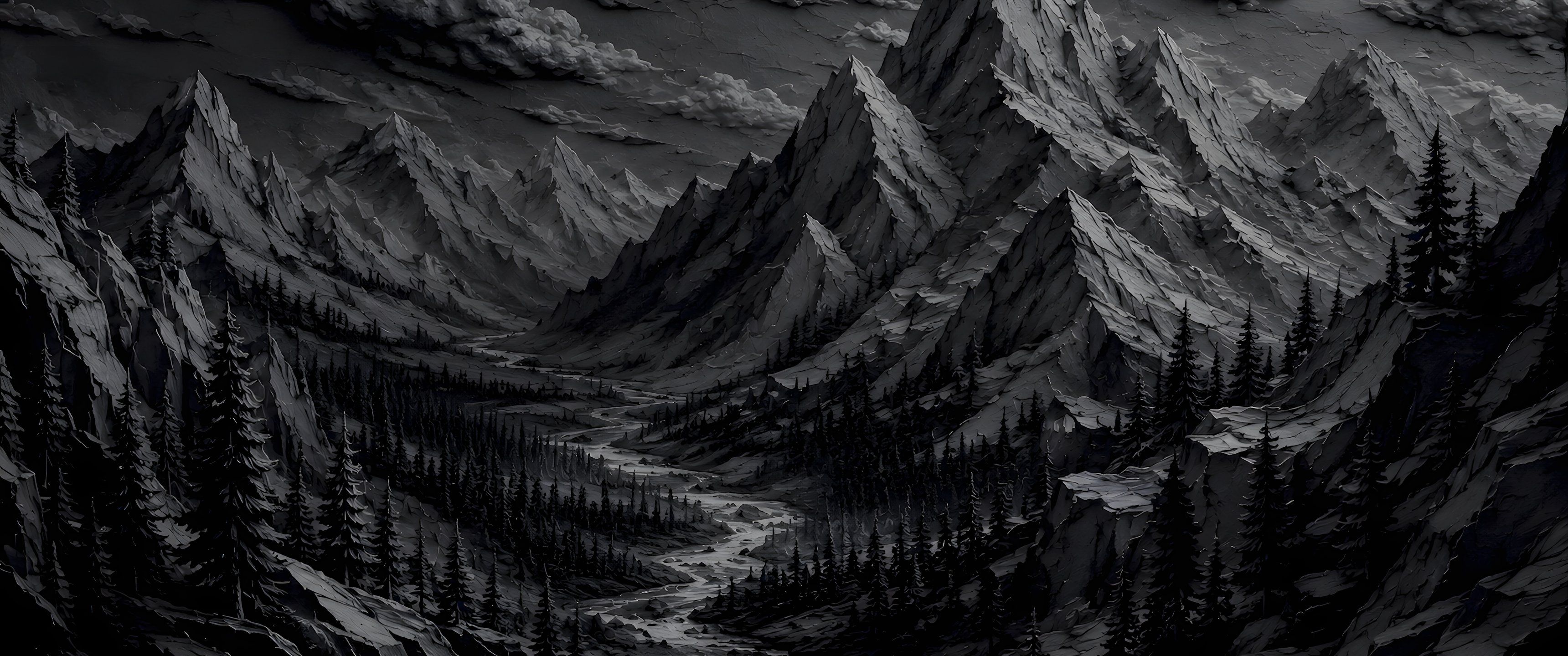 Black and White Mountain Valley - UltraWide 21:9 wallpapers in 3440x1440 resolution