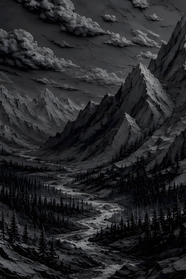 Black and White Mountain Valley - Wallpapers for iPhone 4/4S in 640x960 resolution