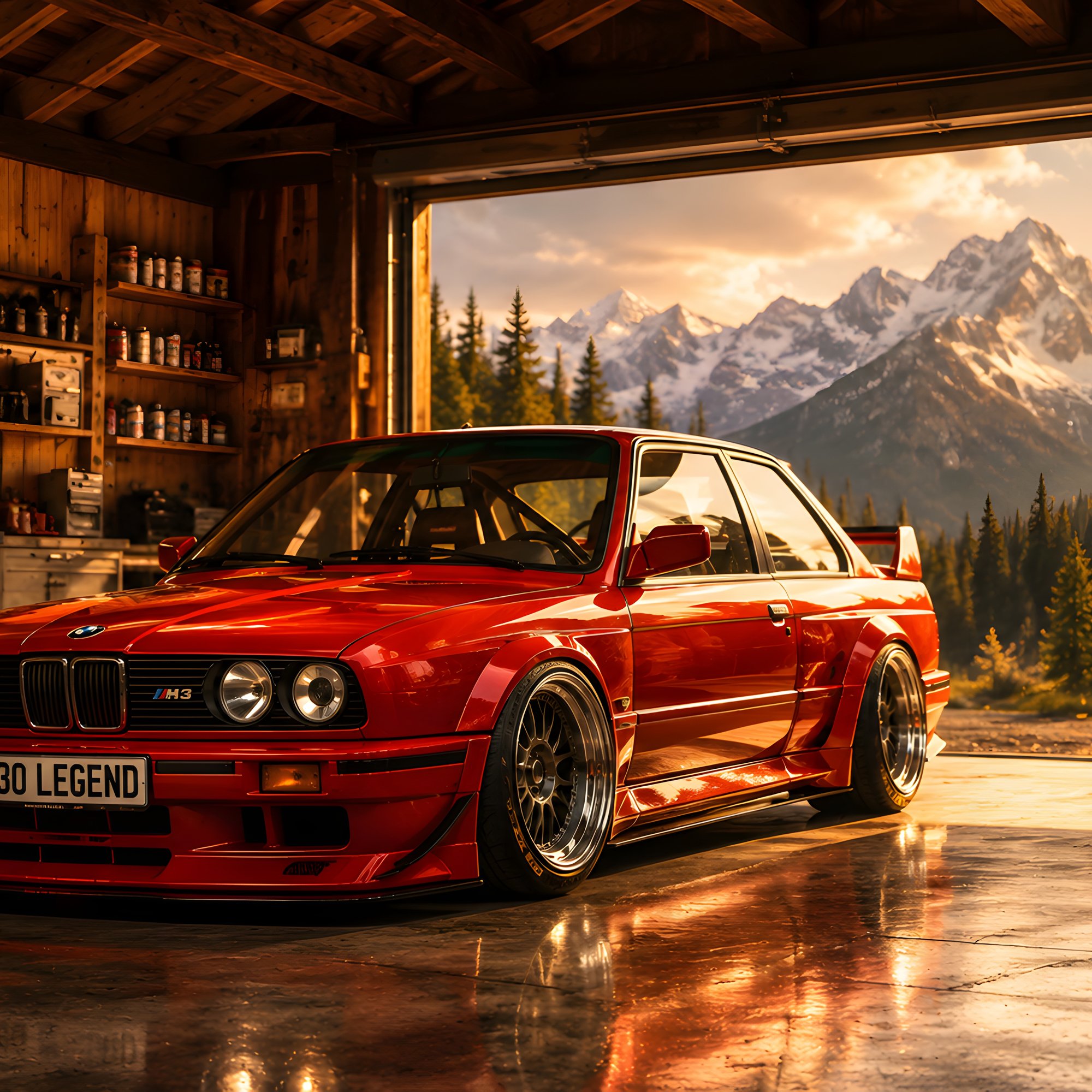 Red retro BMW M3 in the garage - Wallpapers for Samsung/Xiaomi in 2000x2000 resolution