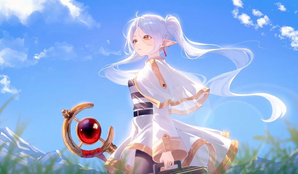 Frieren with a Staff Under Blue Sky - WSVGA wallpapers in 1024x600 resolution