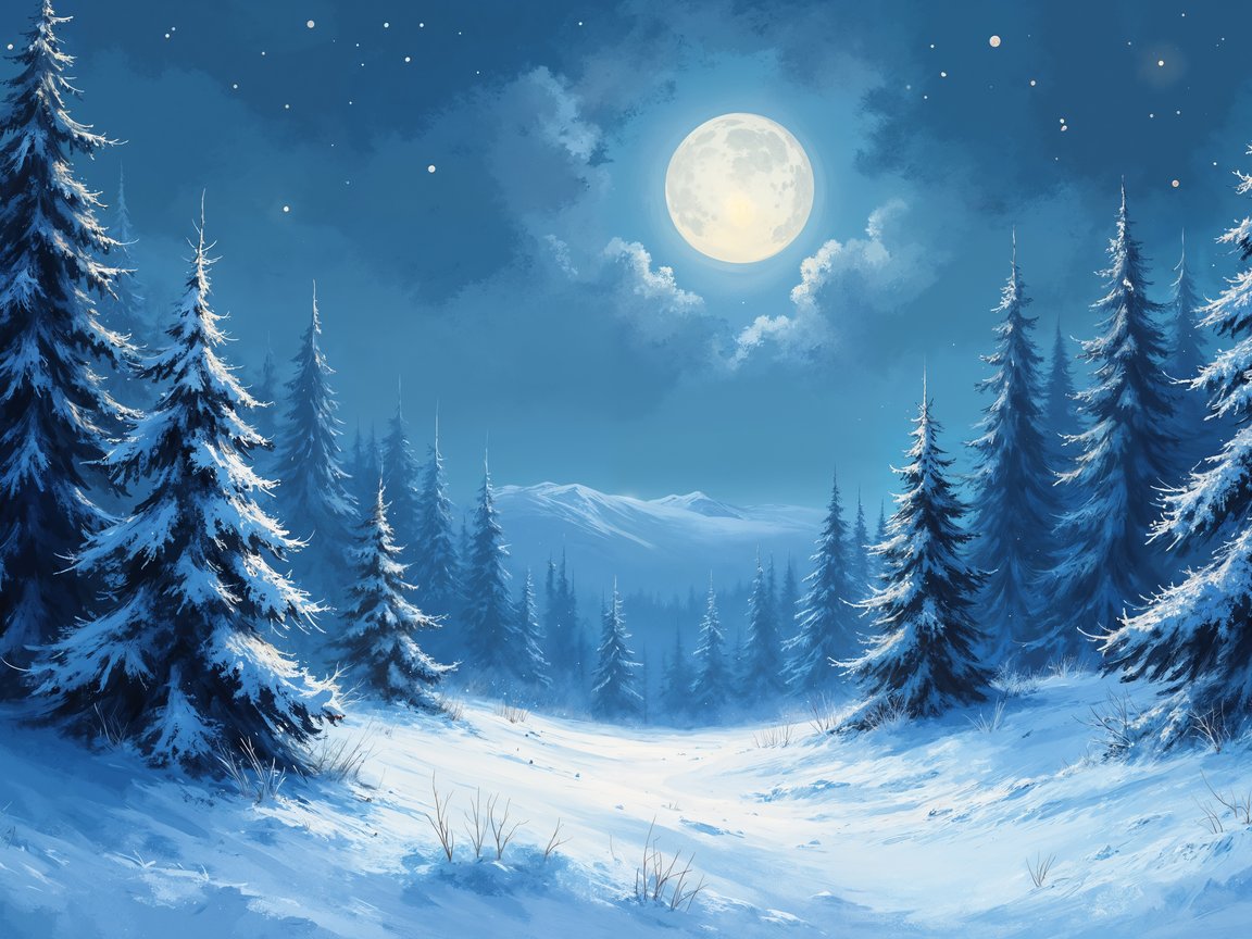 Moonlit Winter Forest Landscape - XGA+ wallpapers in 1152x864 resolution