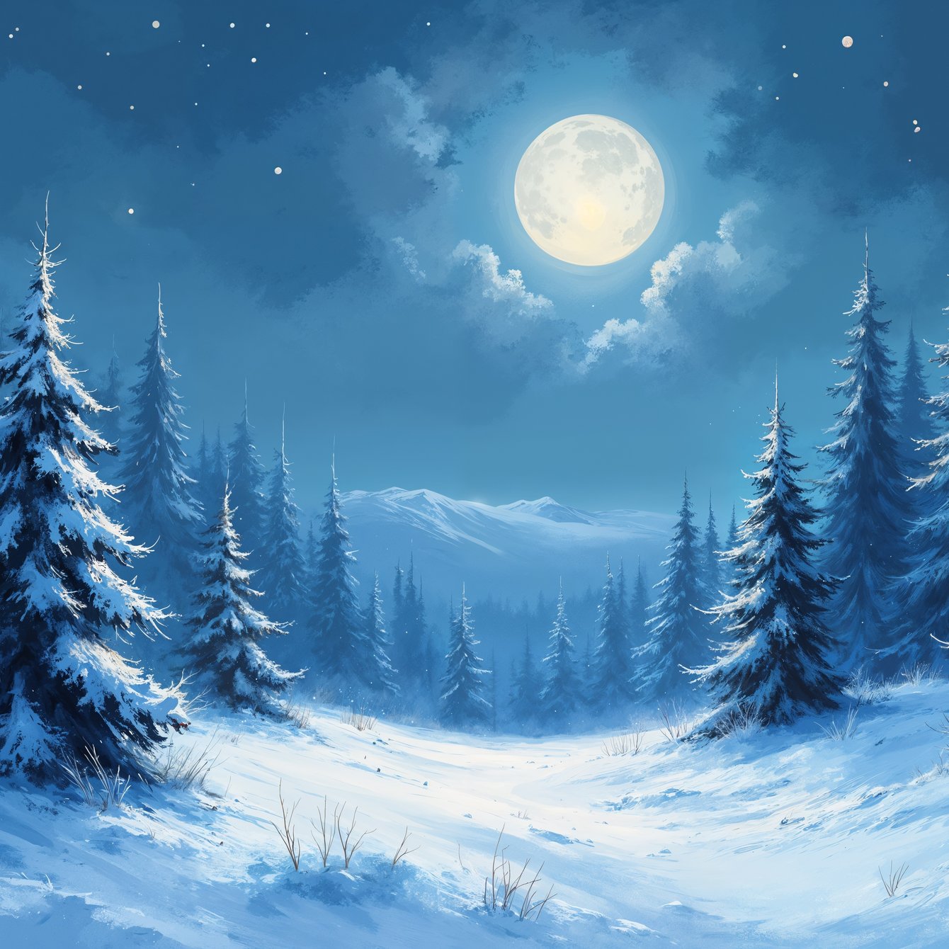 Moonlit Winter Forest Landscape - Wallpapers for Samsung Galaxy Tab in 1340x1340 resolution