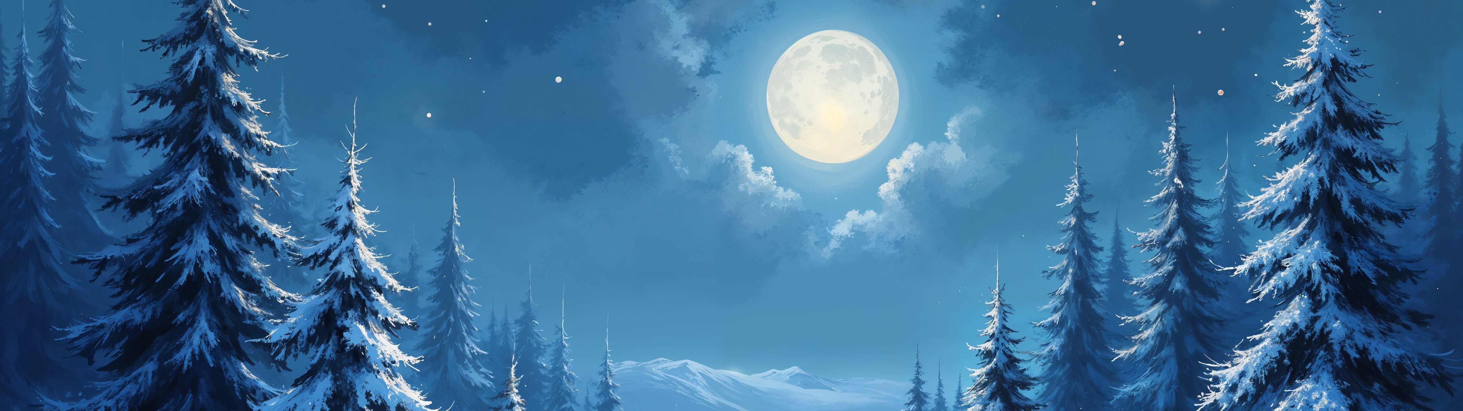 Moonlit Winter Forest Landscape - UltraWide 32:9 wallpapers in 5120x1440 resolution