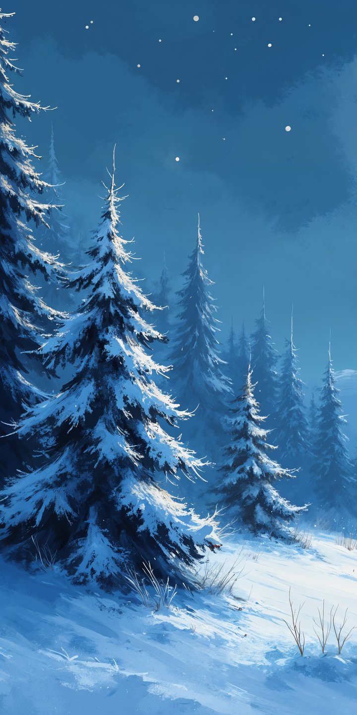 Moonlit Winter Forest Landscape - Wallpapers for Samsung Galaxy A03s, Xiaomi Redmi 7A, POCO C3 in 720x1440 resolution