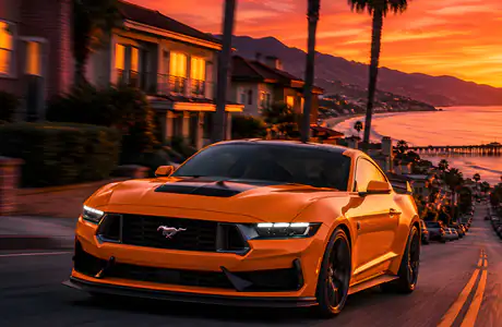 Microsoft Surface 12.4″ American cars wallpapers (1536x1024): Ford Mustang, colorful sunset, ocean, mountains