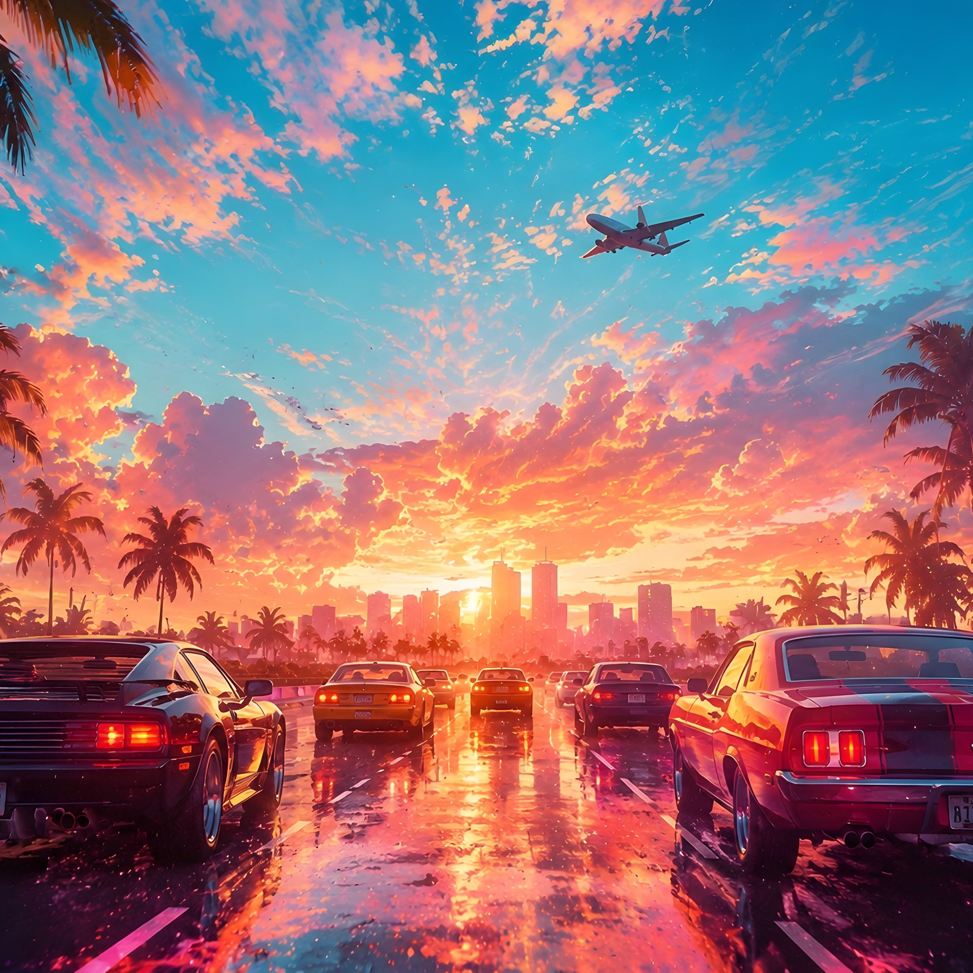 Classic Cars Beneath Miami Sunset - Wallpapers for Samsung/Xiaomi in 2000x2000 resolution