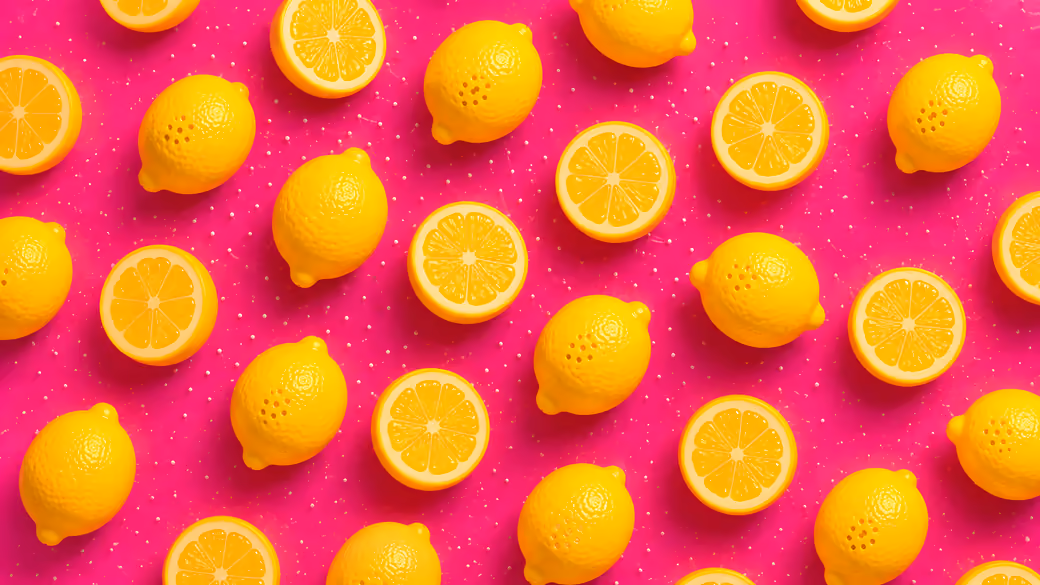 Lemon Citrus Pattern on Pink Background — desktop and phone wallpaper, free download