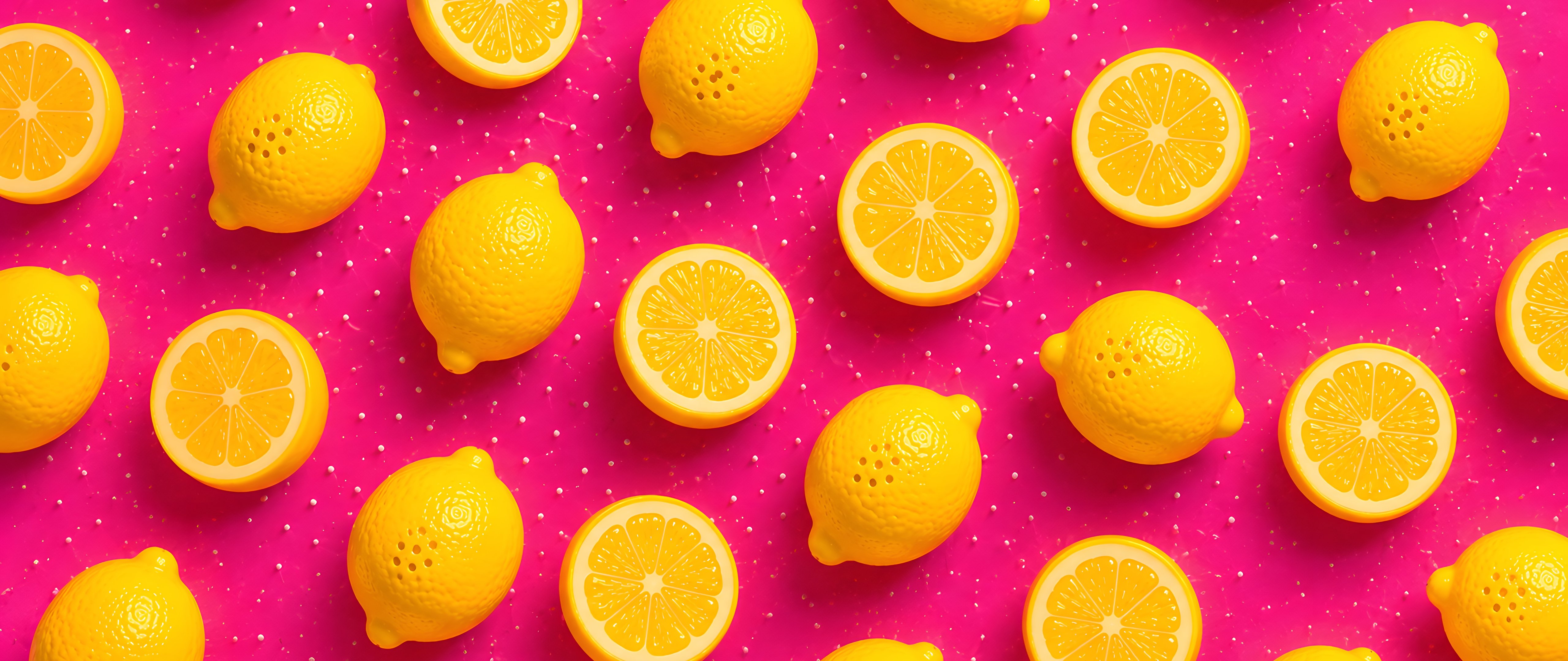 Lemon Citrus Pattern on Pink Background - 5K2K UltraWide 21:9 wallpapers in 5120x2160 resolution