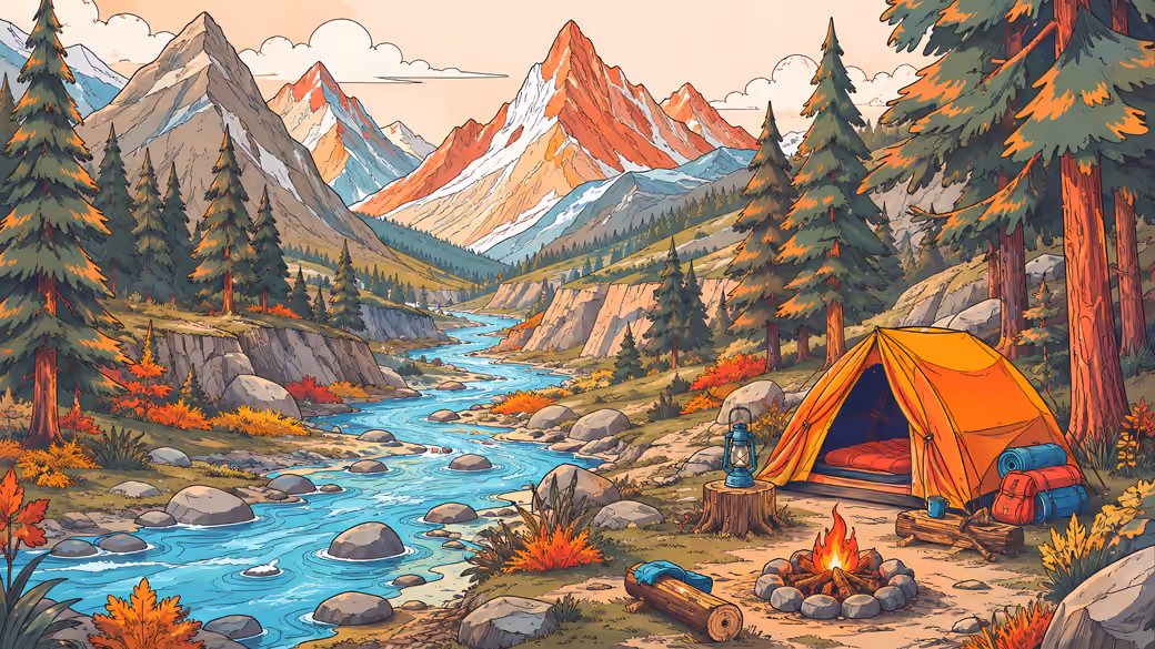 Camping with a campfire by a mountain river - SXGA wallpapers in 1280x1024 resolution