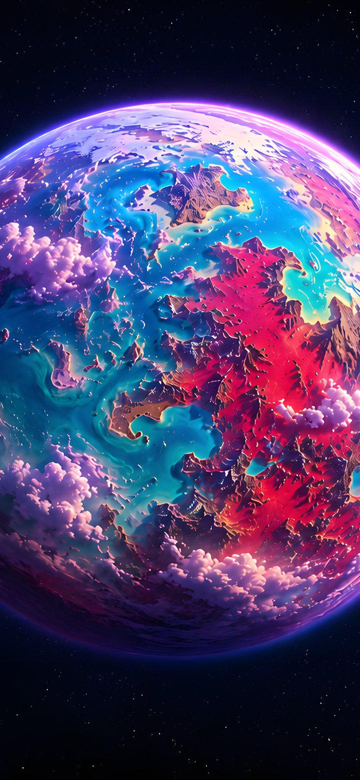 Planet with red continents and oceans - Wallpapers for Samsung Galaxy A11/A20e/A20/M11, Xiaomi Redmi 9A/9C, POCO C40 in 720x1560 resolution