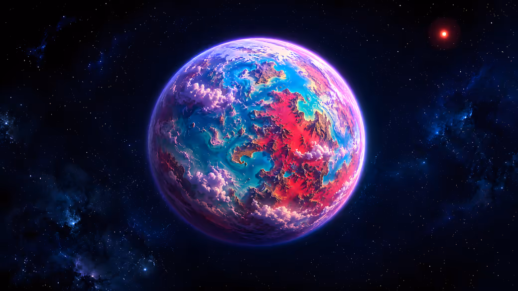 Planet with red continents and oceans — desktop and phone wallpaper, free download