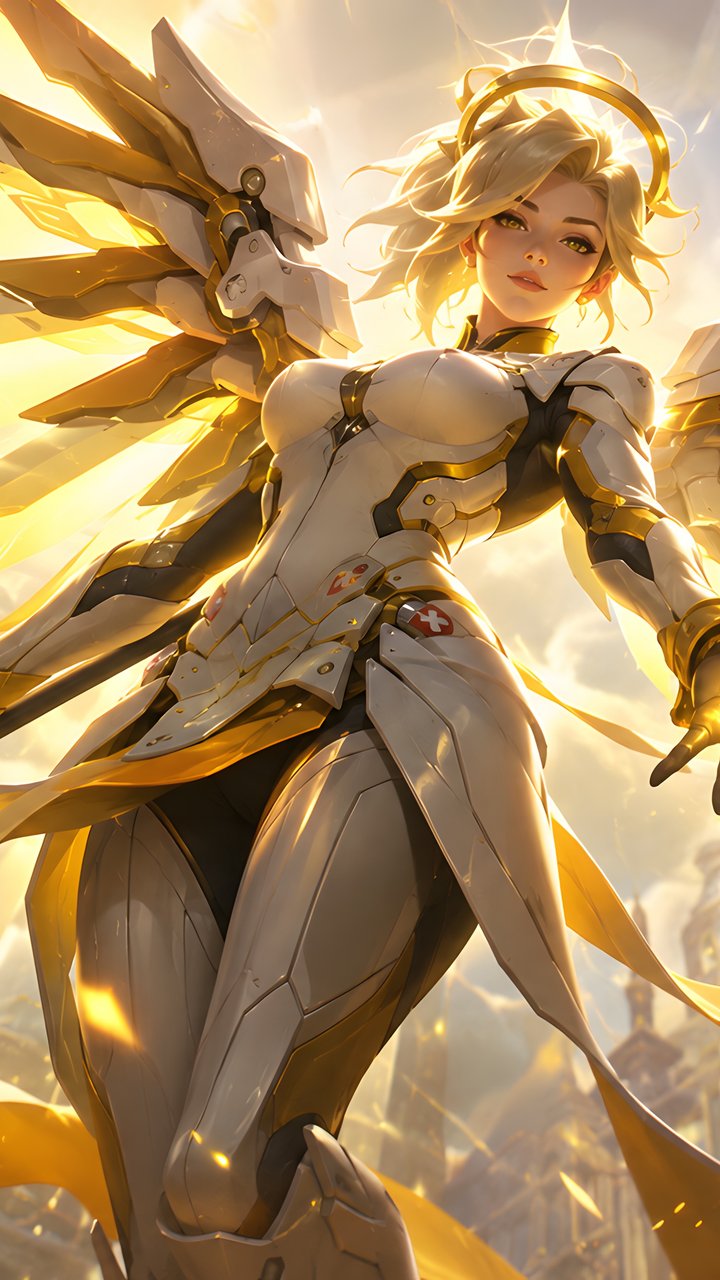 Mercy в белом броне с крыльями - Обои для Samsung/LG в разрешении 720x1280