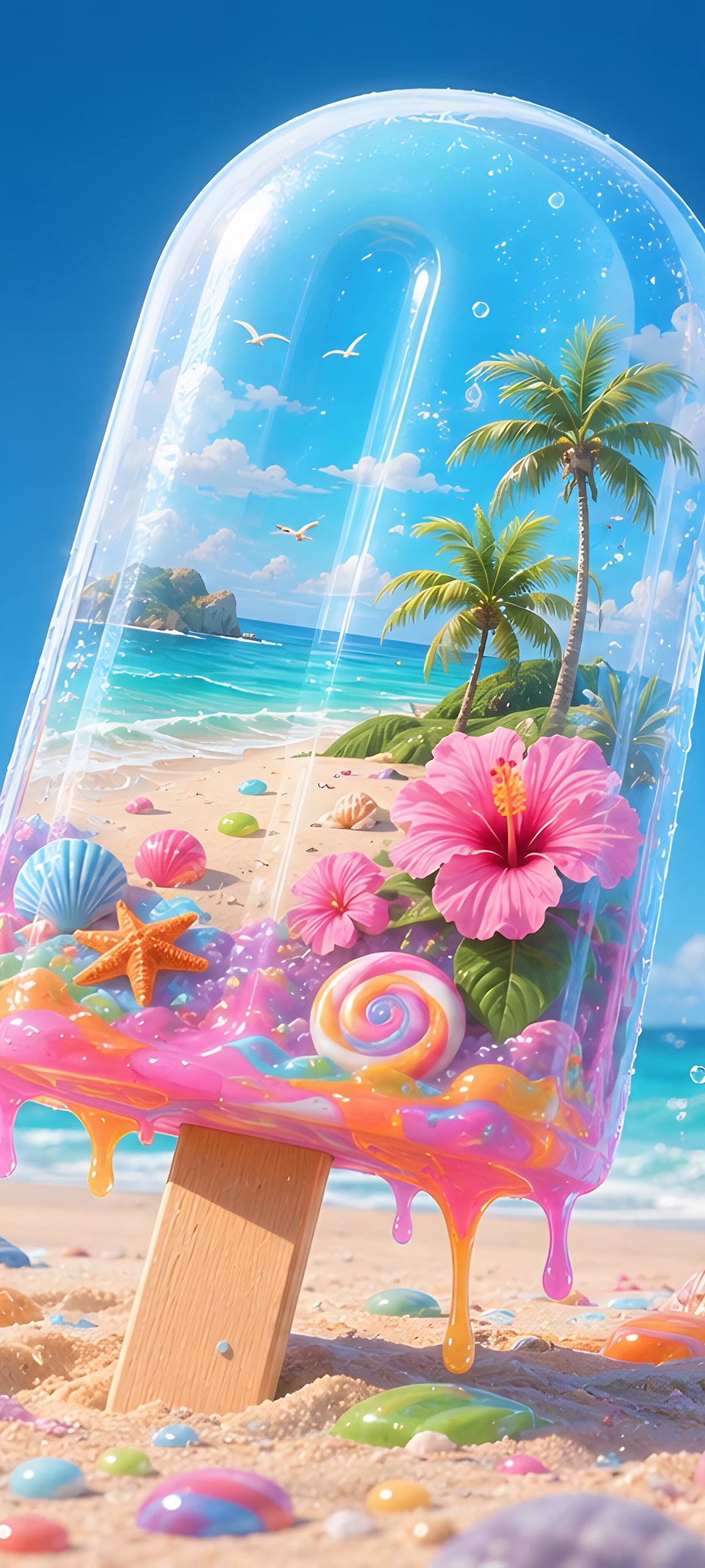 Beach-Shaped Ice Cream with Shells - Wallpapers for Samsung Galaxy M55, POCO M4/X4/X5, Xiaomi Redmi 12/13/Note 13/Note 14/Note 14S in 1080x2400 resolution