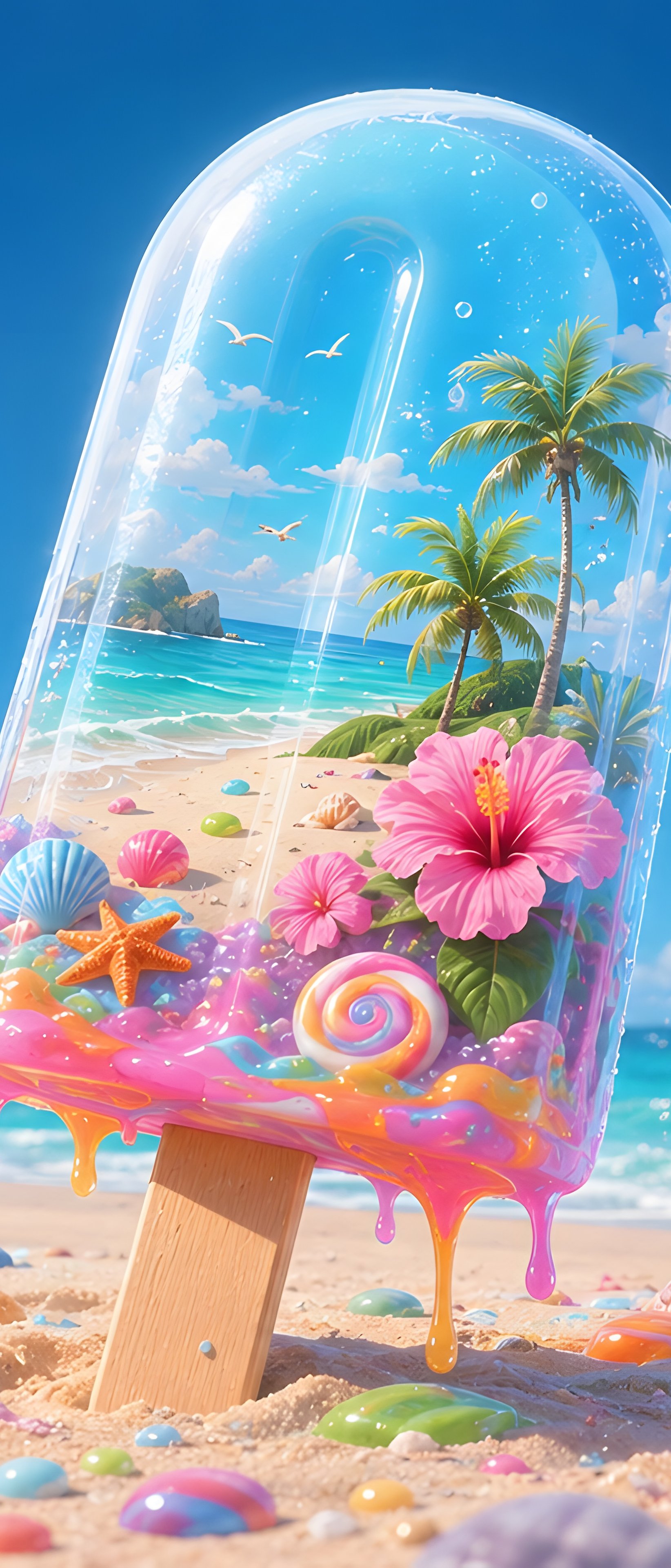 Beach-Shaped Ice Cream with Shells - Wallpapers for Sony Xperia 1/Xperia 1 III/Xperia PRO-I in 1644x3840 resolution