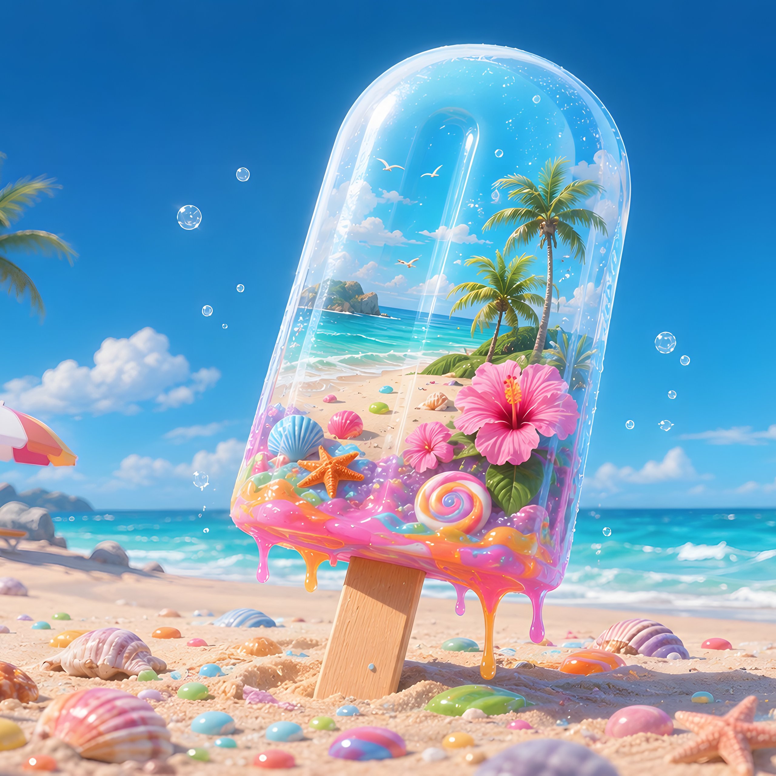 Beach-Shaped Ice Cream with Shells - Wallpapers for Samsung Galaxy Tab S9 FE+/Tab S11, Xiaomi Pad 5, Redmi Pad 2 Pro, POCO Pad in 2560x2560 resolution