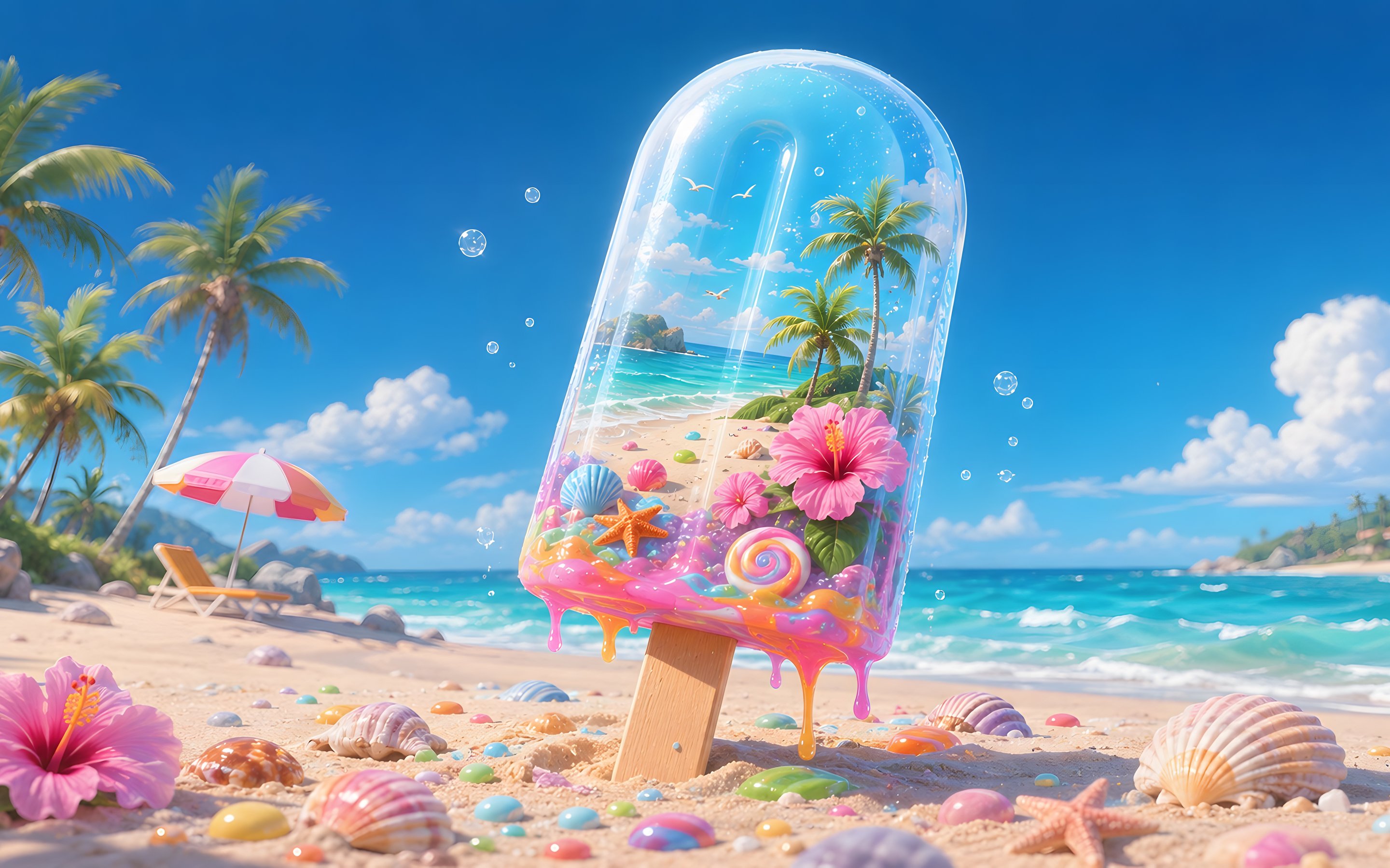 Beach-Shaped Ice Cream with Shells - Wallpapers for Apple MacBook 15″ in 2880x1800 resolution