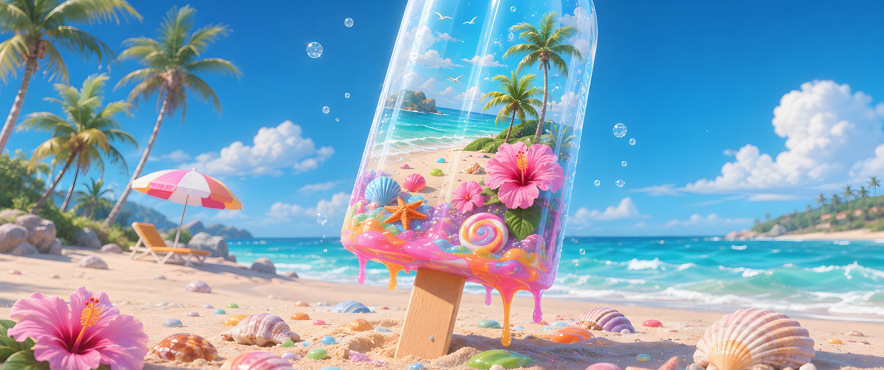 Beach-Shaped Ice Cream with Shells - UltraWide 21:9 wallpapers in 3440x1440 resolution