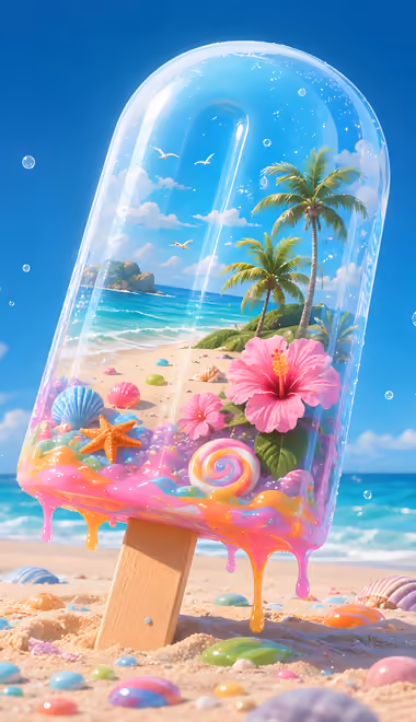 Обои морская звезда для TECNO/Infinix (1080x2460): мороженое, пляж, ракушка, пальмы