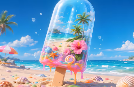 Food wallpapers: ice cream, beach, seashell, palms