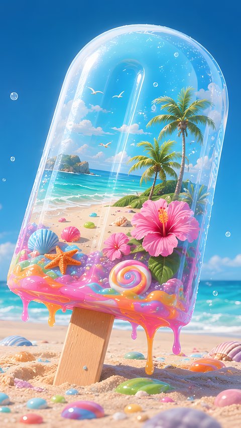 Beach-Shaped Ice Cream with Shells - Wallpapers for LG/ASUS in 480x854 resolution