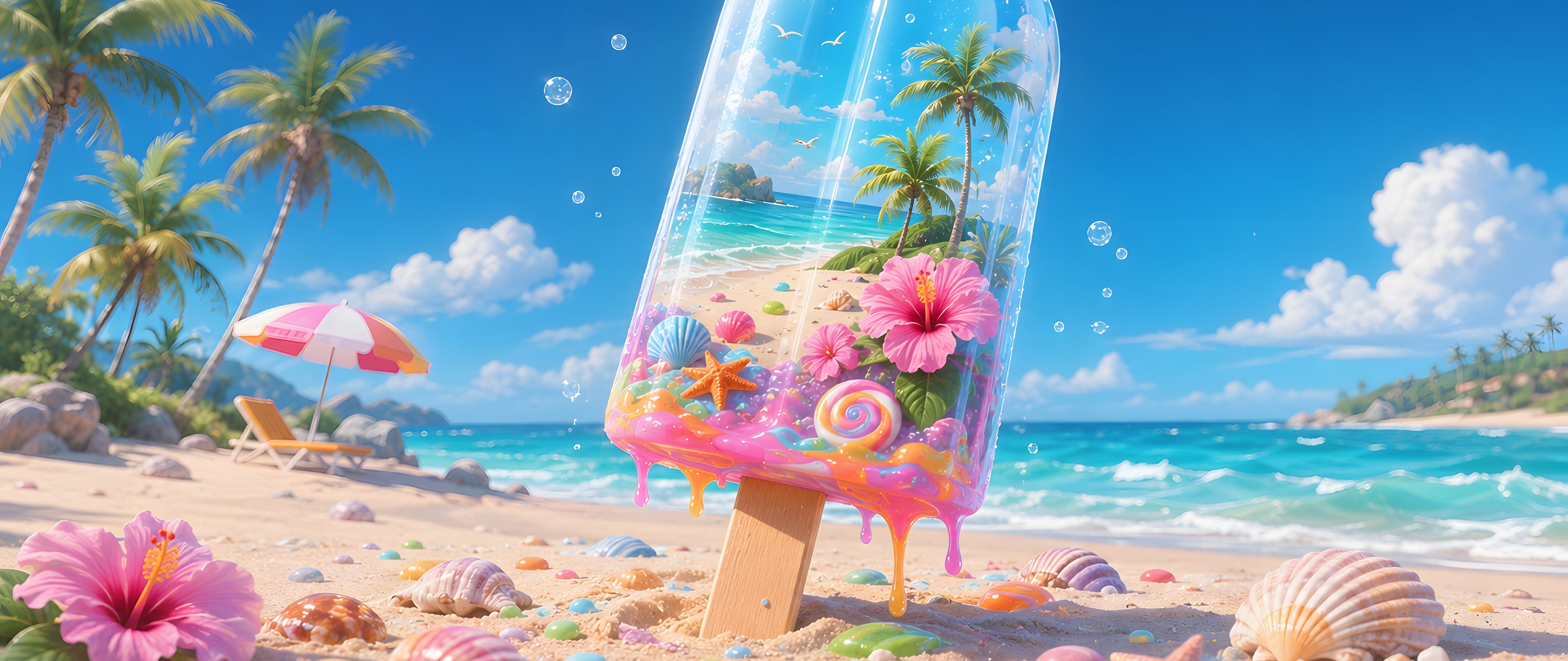 Beach-Shaped Ice Cream with Shells - 5K2K UltraWide 21:9 wallpapers in 5120x2160 resolution