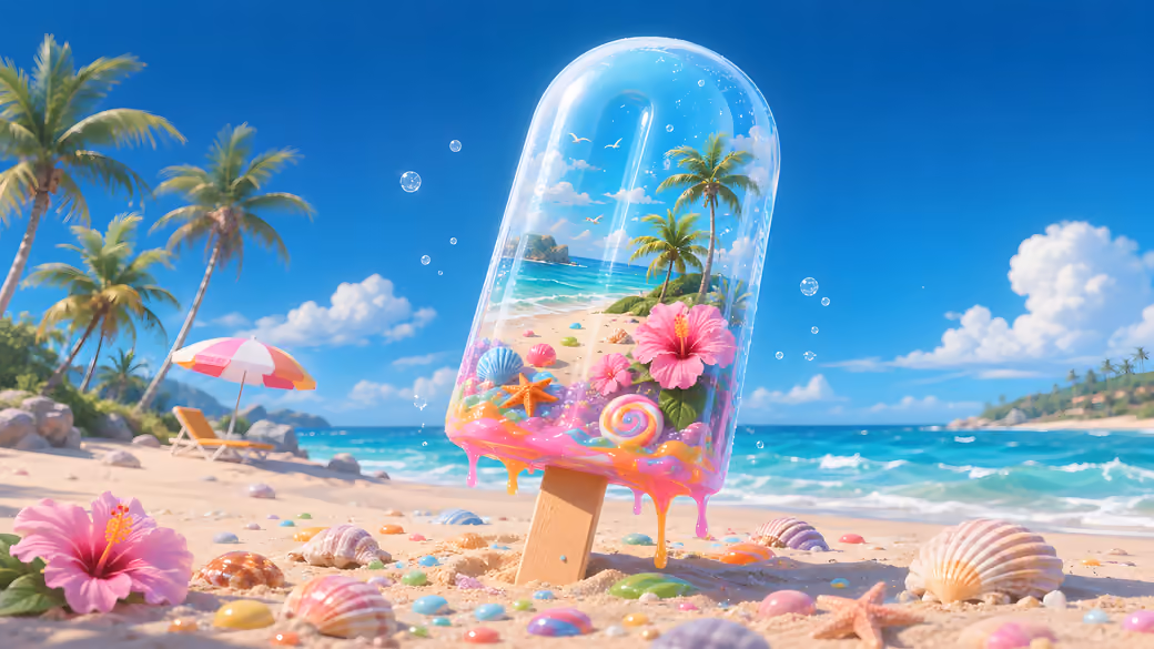 Beach-Shaped Ice Cream with Shells - Wallpapers for Samsung, HTC, Sony in 540x960 resolution