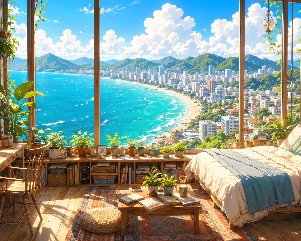 Bedroom Window Over a Tropical Coast - SXGA wallpapers in 1280x1024 resolution