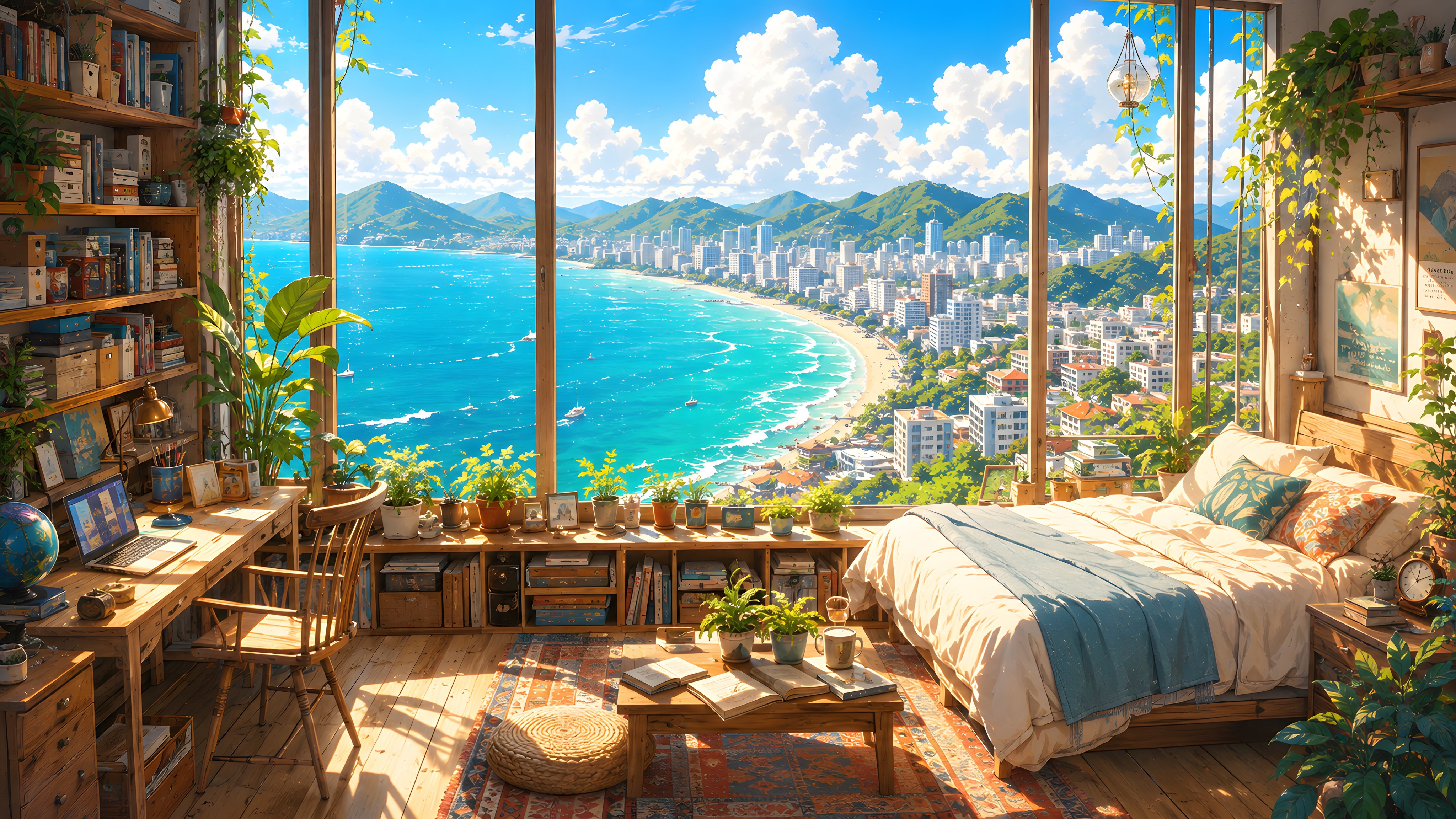 Bedroom Window Over a Tropical Coast - Wallpapers for Apple iMac 21.5″ in 4096x2304 resolution