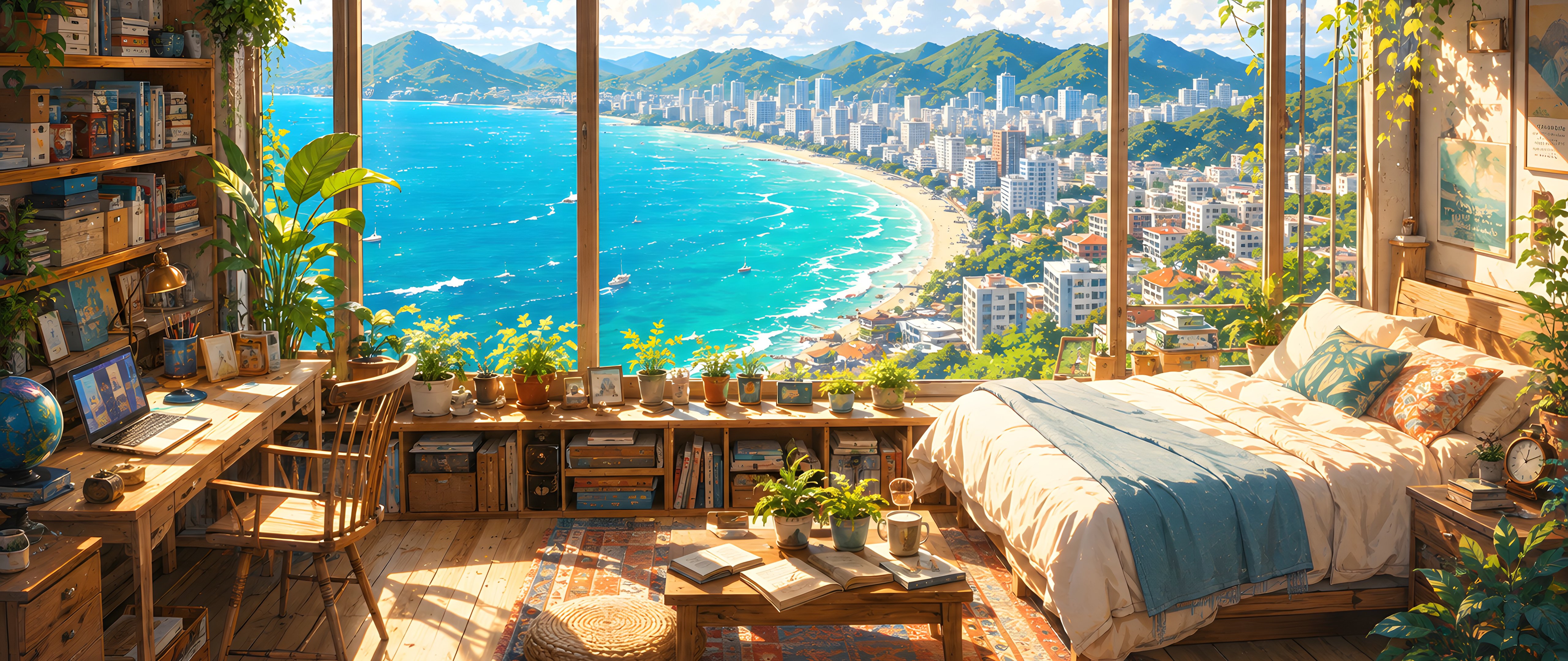 Bedroom Window Over a Tropical Coast - 5K2K UltraWide 21:9 wallpapers in 5120x2160 resolution