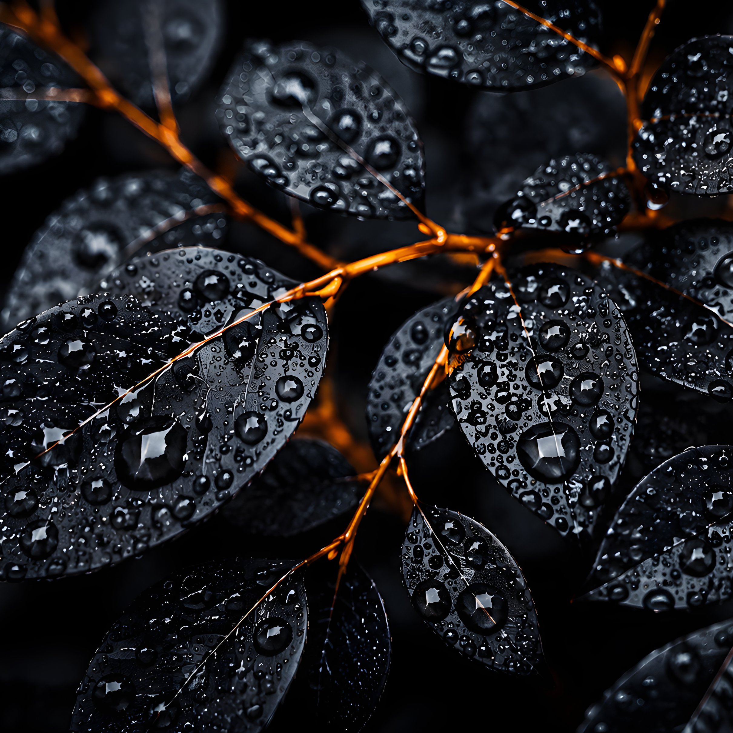 Black Leaves with Dew Drops Close-Up - Wallpapers for iPad Pro 11″ 2024 in 2420x2420 resolution