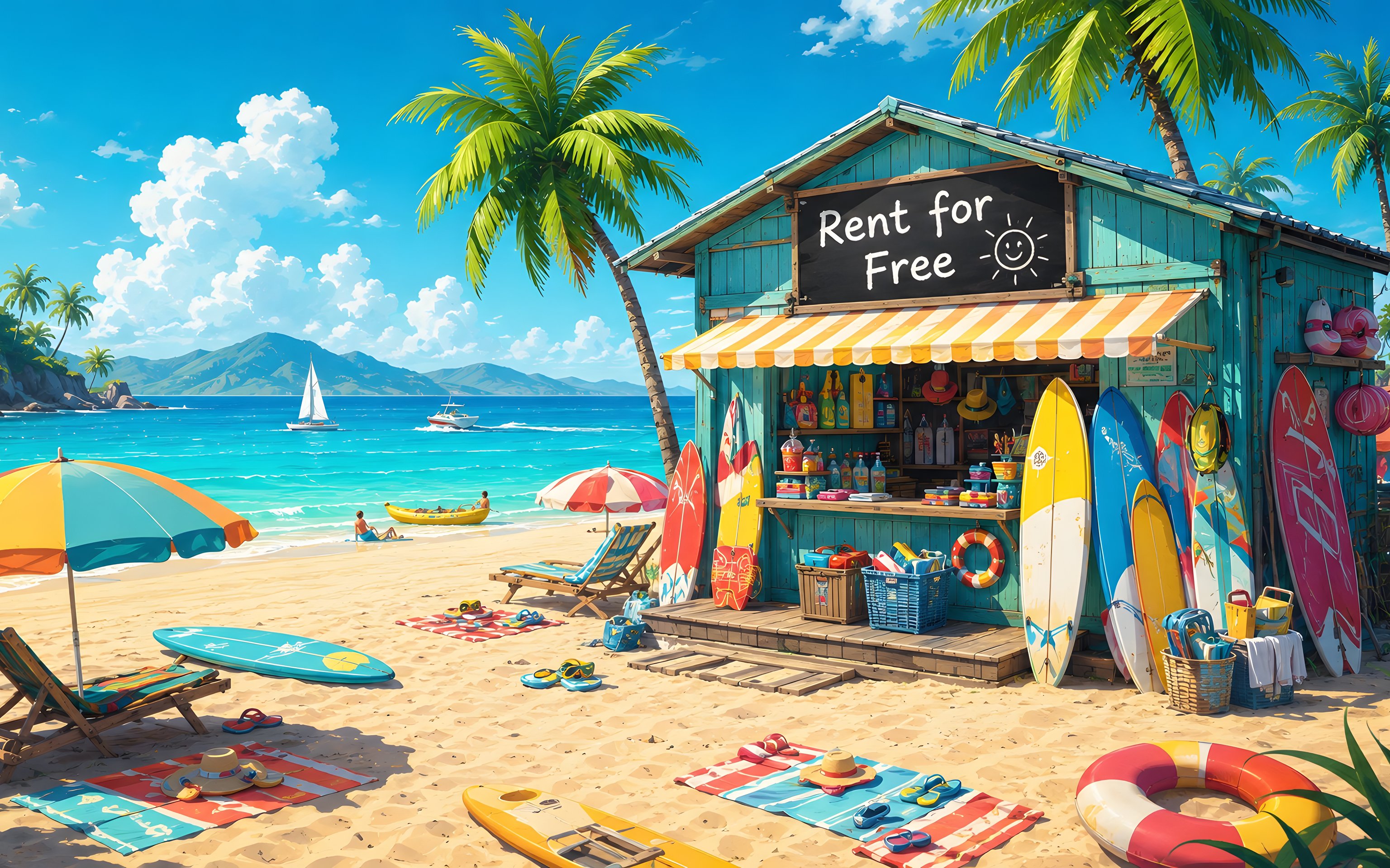 Surfing on the beach in summer - Wallpapers for Apple MacBook 16″ in 3072x1920 resolution
