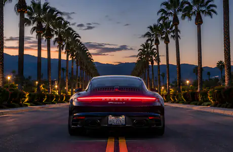 Обои пальмы для Samsung Galaxy Tab (1920x1920): Porsche 911 Carrera S, горы, пальмы, закат