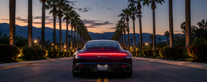 UltraWide 21:9 Performance wallpapers (3440x1440): Porsche 911 Carrera S, mountains, palms, sunset