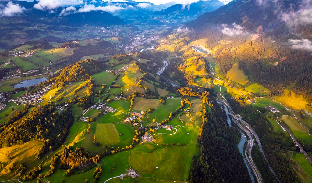 Austrian Alps Valley at Sunrise - WSVGA wallpapers in 1024x600 resolution