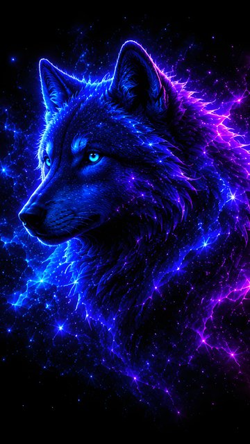 Wolf in the neon constellation - Wallpapers for Nokia, Samsung in 360x640 resolution