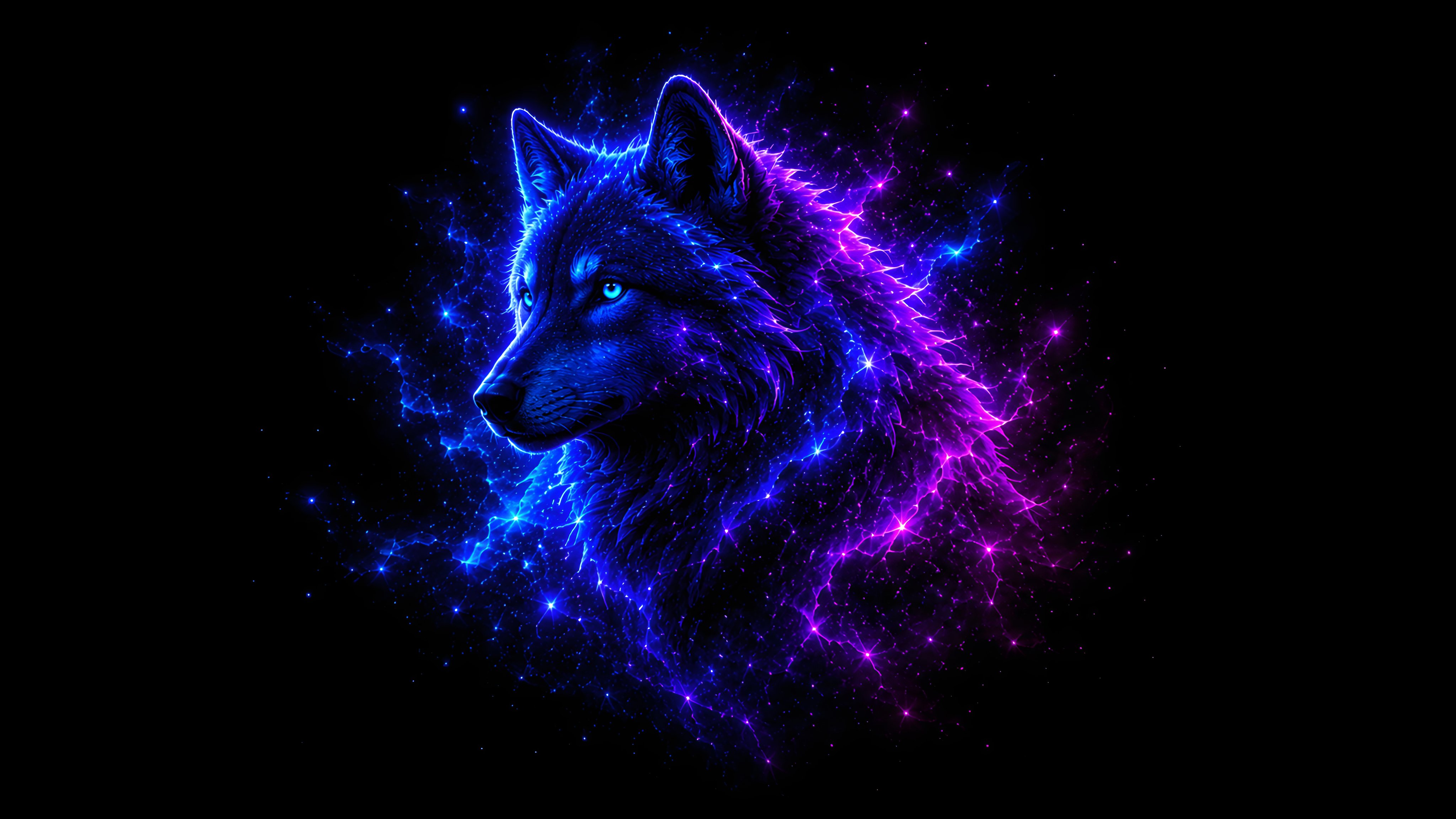 Wolf in the neon constellation - Wallpapers for Apple iMac 21.5″ in 4096x2304 resolution