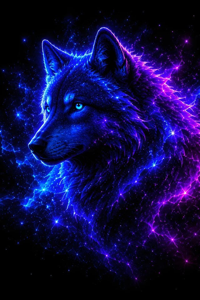 Wolf in the neon constellation - Wallpapers for iPhone 4/4S in 640x960 resolution