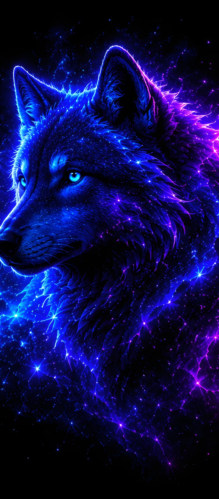 Волк в неоновом созвездии - Обои для Xiaomi Redmi 14C, POCO C71/C75/M7, Infinix Note 8 в разрешении 720x1640