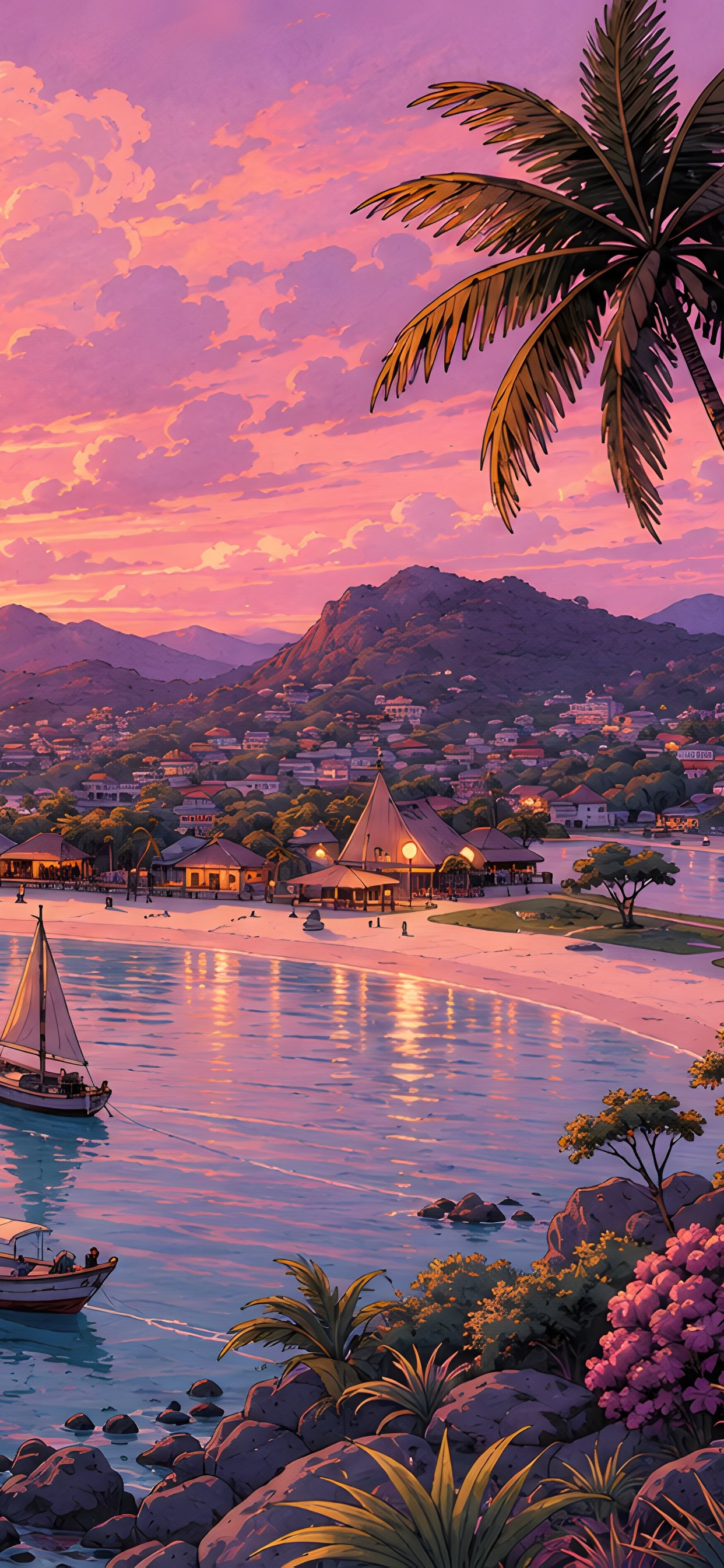 Tropical bay and sunset bungalows - Wallpapers for iPhone 11 Pro Max in 1242x2688 resolution