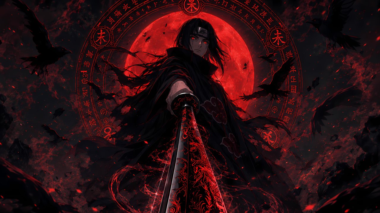 Itachi Uchiha Under the Red Moon - HDV 720p wallpapers in 1280x720 resolution
