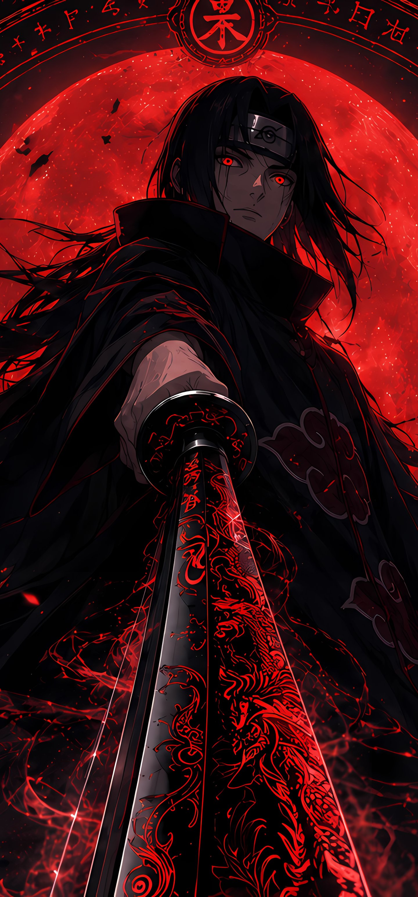 Itachi Uchiha Under the Red Moon - Wallpapers for Samsung Galaxy S22 Ultra/S23 Ultra in 1440x3088 resolution