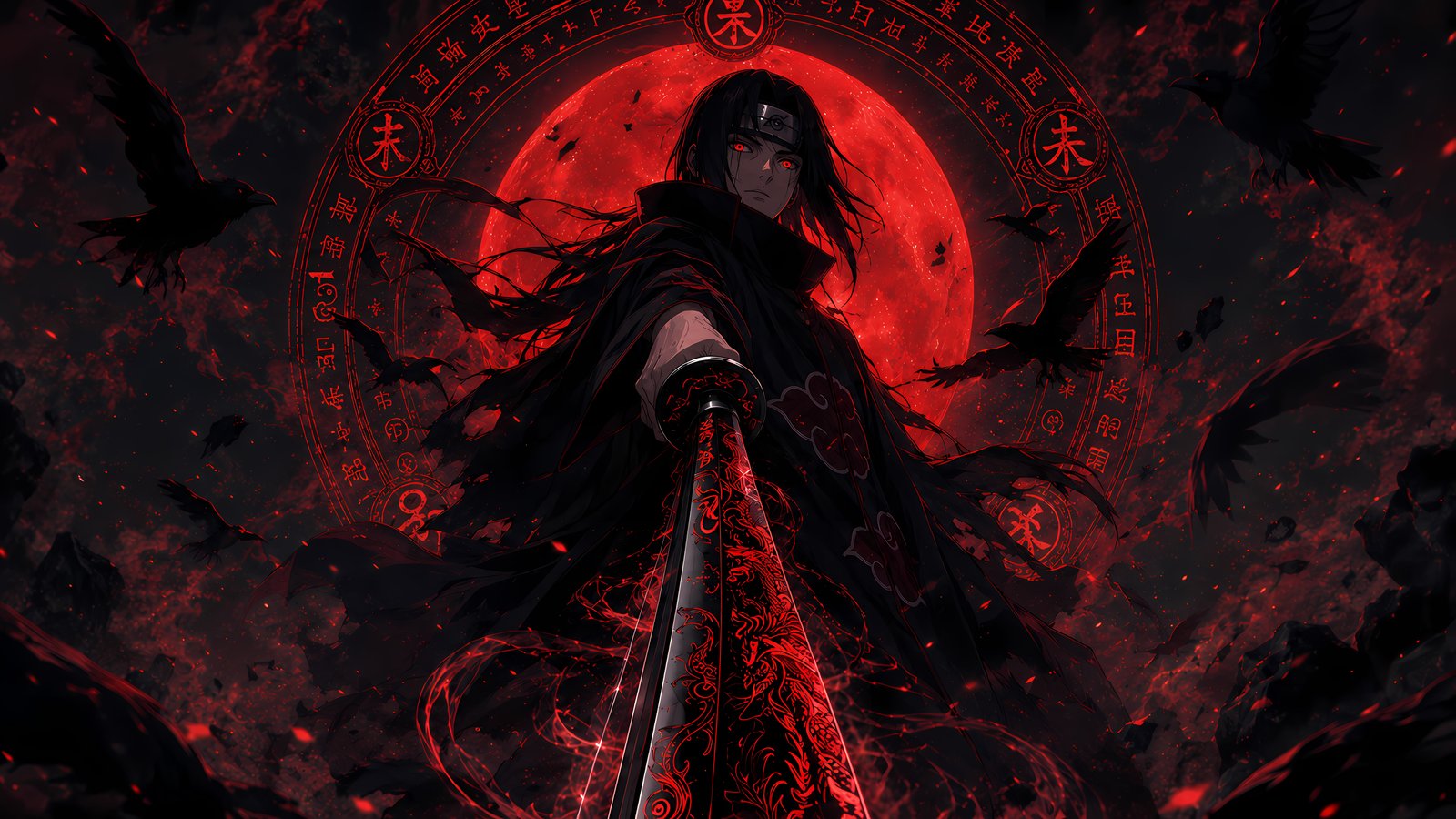 Itachi Uchiha Under the Red Moon - wXGA++ wallpapers in 1600x900 resolution